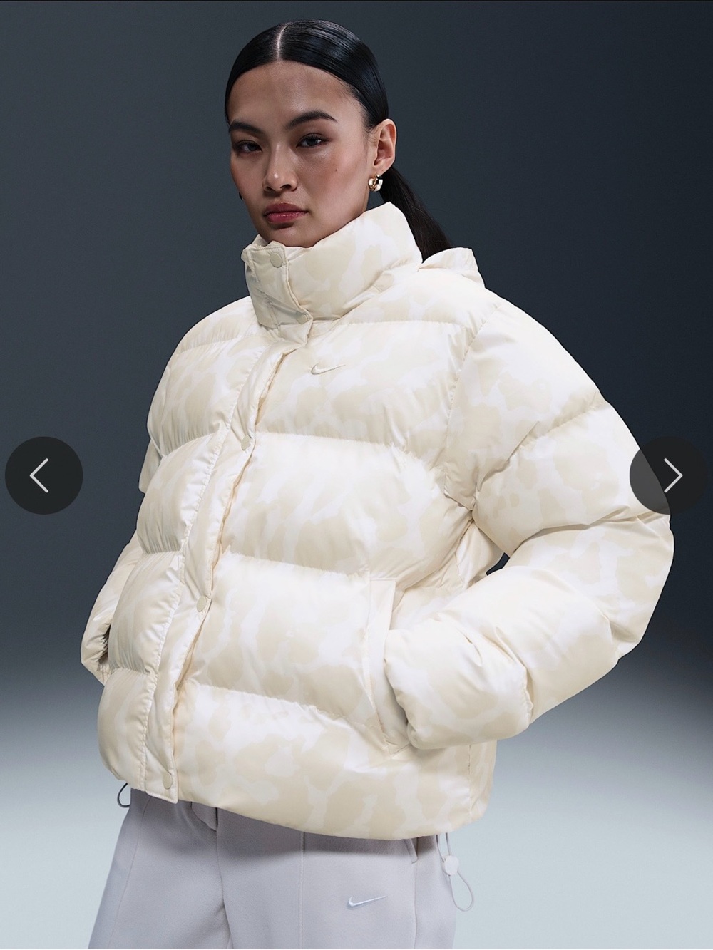 Nike Therma Fit Print Puffer Jacket Pale Ivory Women’s Sz Large HV5101-110
